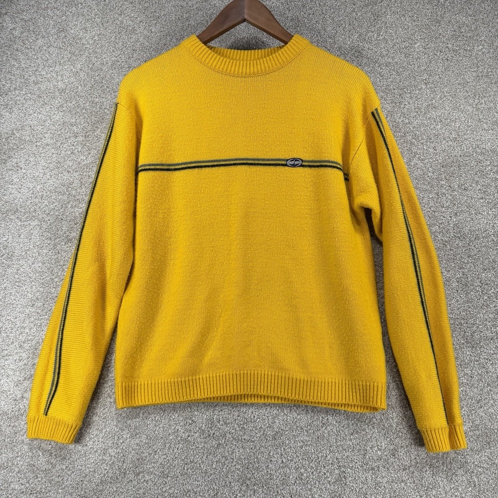 VTG 90s Y2K Stripe Split Sweatshirt Skater‎ Yellow Blue Sz S *pilling/spot*